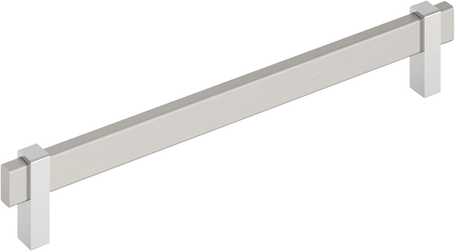 Amerock Mulino 8-13/16 inch (224mm) Center-to-Center Satin Nickel/Polished Chrome Cabinet Pull