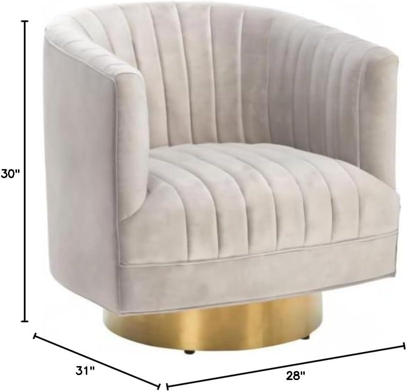 Elegant Beige Velvet Barrel Swivel Chair with Golden Base