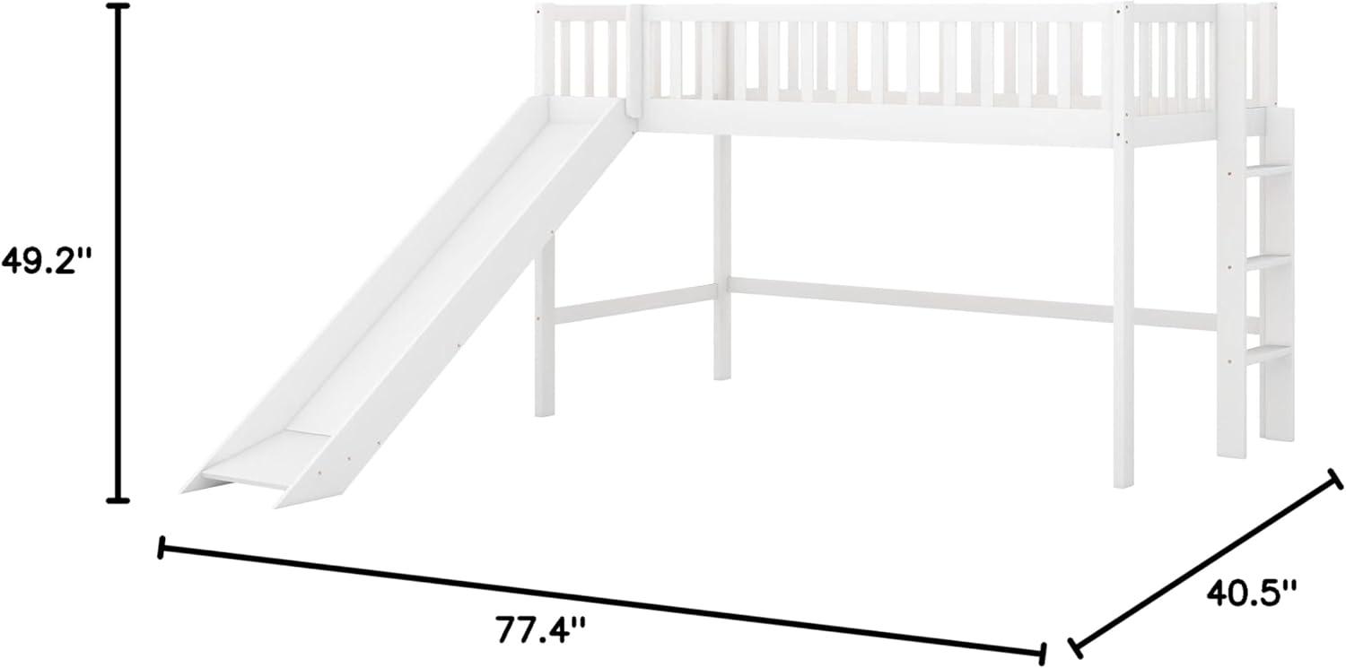 Twin Loft Bed with Slide,Wood Loft Bed Low Profile for Boys Girls, Built-in Ladder and Guard Rail,No Box Spring Needed