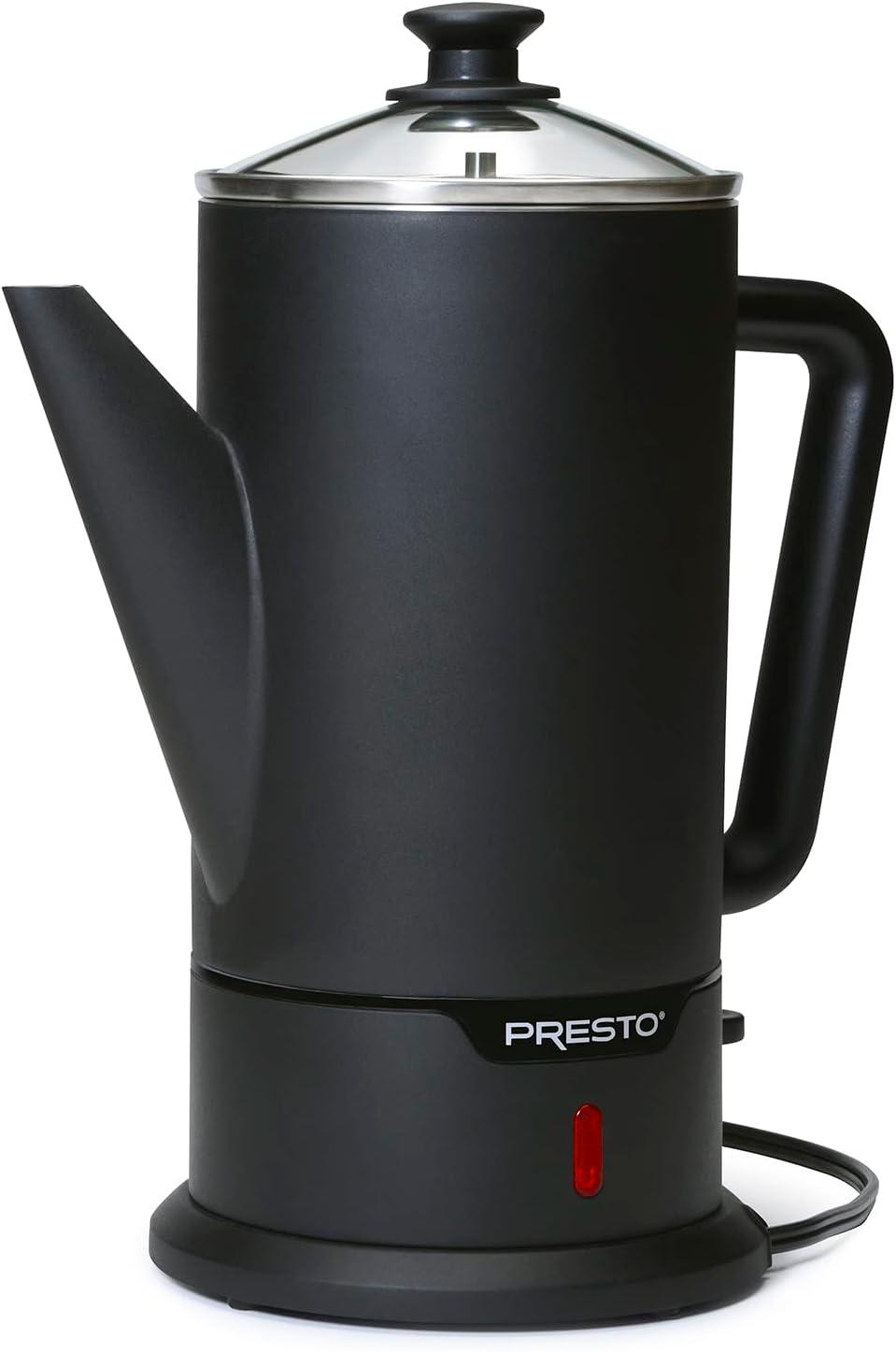 Presto Matte Black 12-Cup Cordless Stainless Steel Coffee Percolator