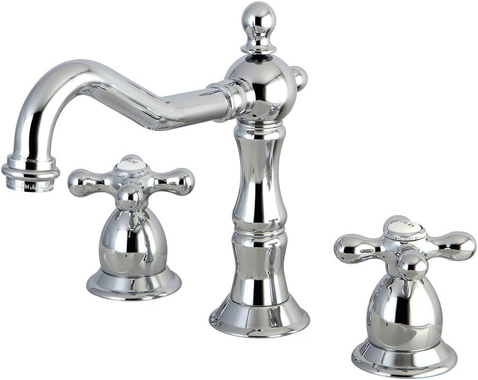 Kingston Brass Heritage Two-Handle 3-Hole Deck Mount Widespread Bathroom Faucet with Brass Pop-Up Drain