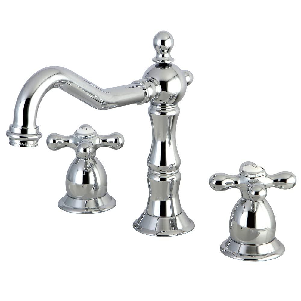 Kingston Brass Heritage Two-Handle 3-Hole Deck Mount Widespread Bathroom Faucet with Brass Pop-Up Drain