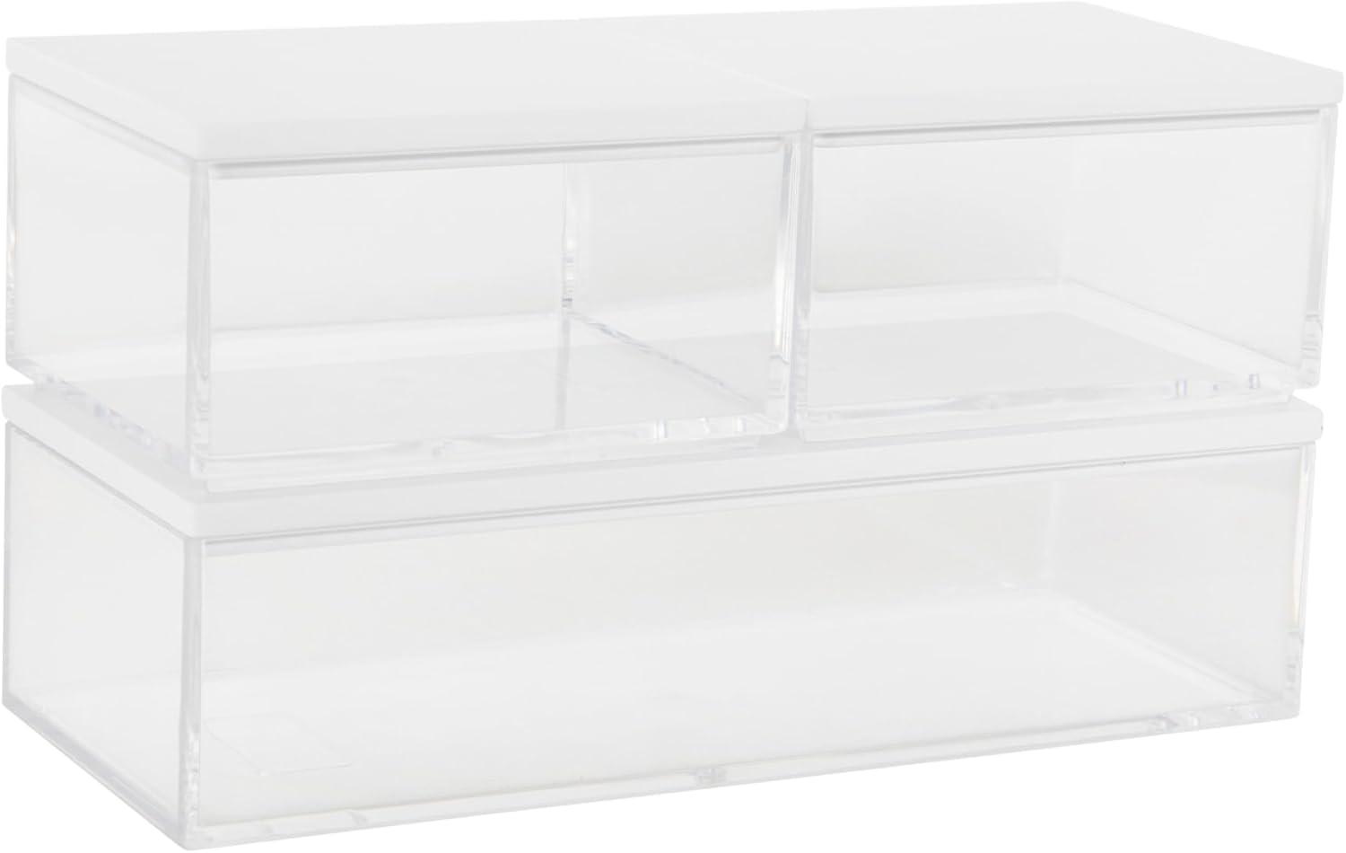 Clear Stackable Plastic Storage Bins with White Lids, 3 Pack