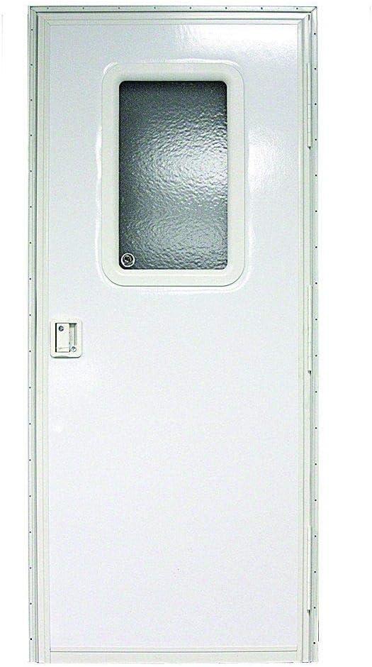 Polar White Aluminum RV Entry Door with Obscure Window