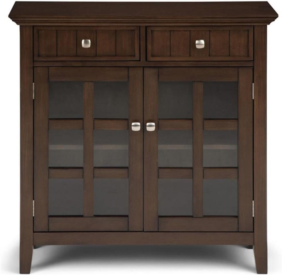 Simpli Home Acadian 36"W Solid Wood 2-Shelf Entryway Storage Cabinet with Glass Doors and 2 Drawers