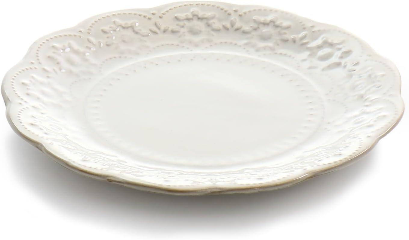 Ivory Embossed Ceramic 16-Piece Dinnerware Set for Four