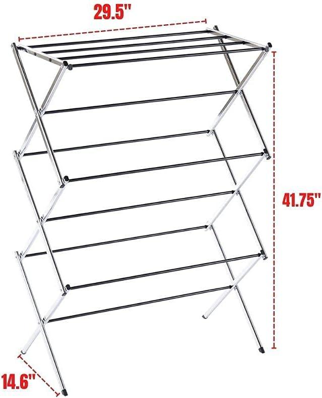 Portable Collapsible Clothing Dry Rack, Retractable Drying Rack for Clothes, Lingerie, Towels, Linens, Laundry Home Apartment, Metal Chrome Finish