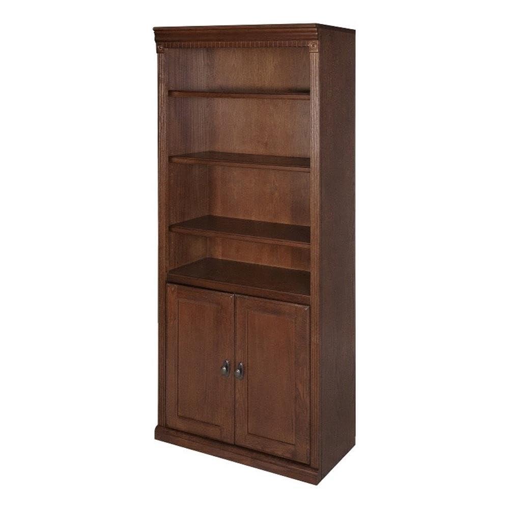 72" Huntington Oxford Wood Bookcase with Doors Brown - Martin Furniture: Hardwood, No Assembly Required