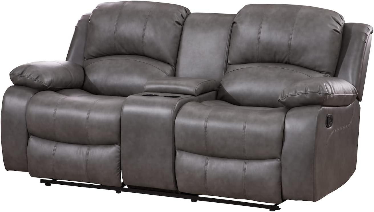 Gray Bonded Leather Reclining Sofa and Loveseat Set