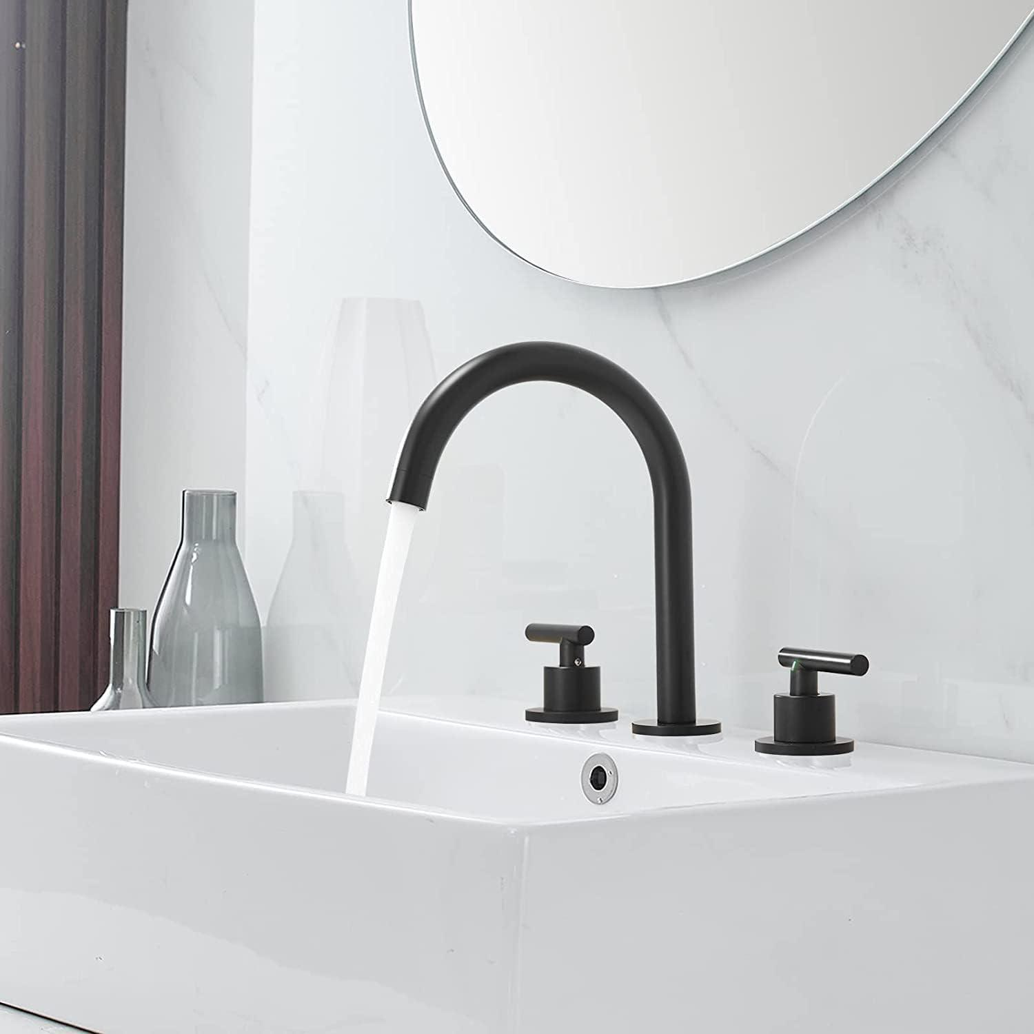 BWE 8 in. Widespread Double Handle Bathroom Faucet With Pop-up Drain Assembly in Matte Black