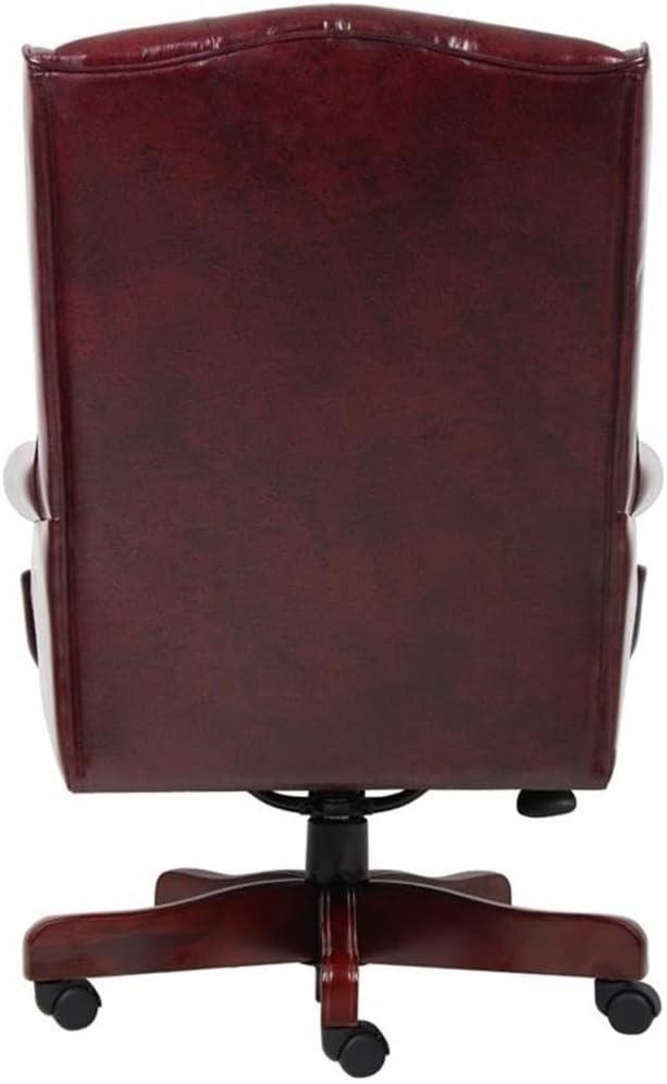 Red High Back Faux Leather Executive Chair with Mahogany Finish