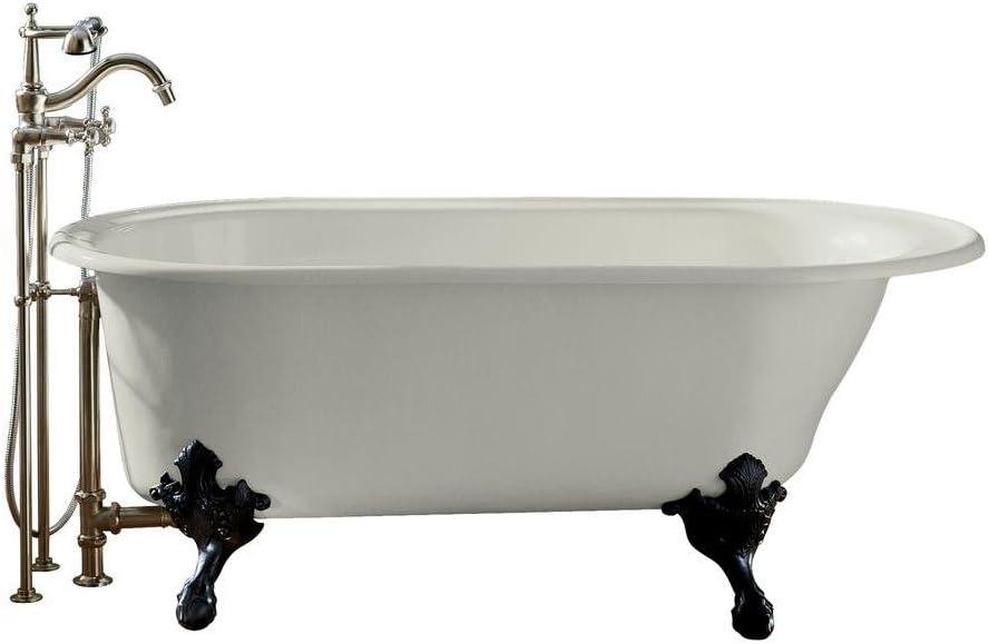 White Cast Iron Clawfoot Freestanding Bathtub with Black Feet