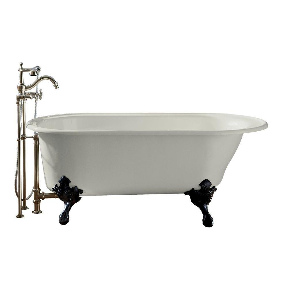 White Cast Iron Clawfoot Freestanding Bathtub with Black Feet