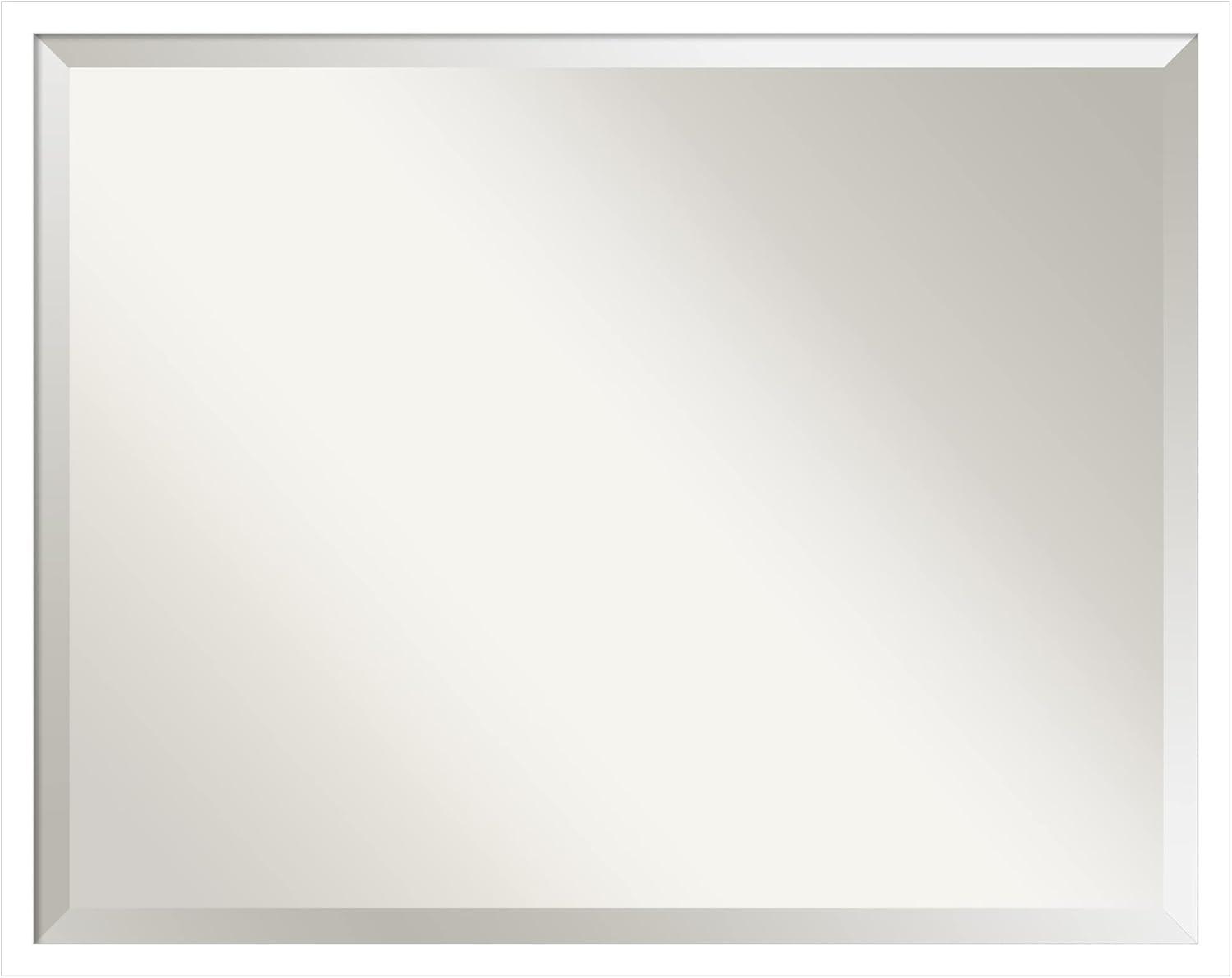 Amanti Art Beveled Wood Bathroom Wall Mirror - Svelte Frame Svelte White Outer Size: 29 x 23 in White