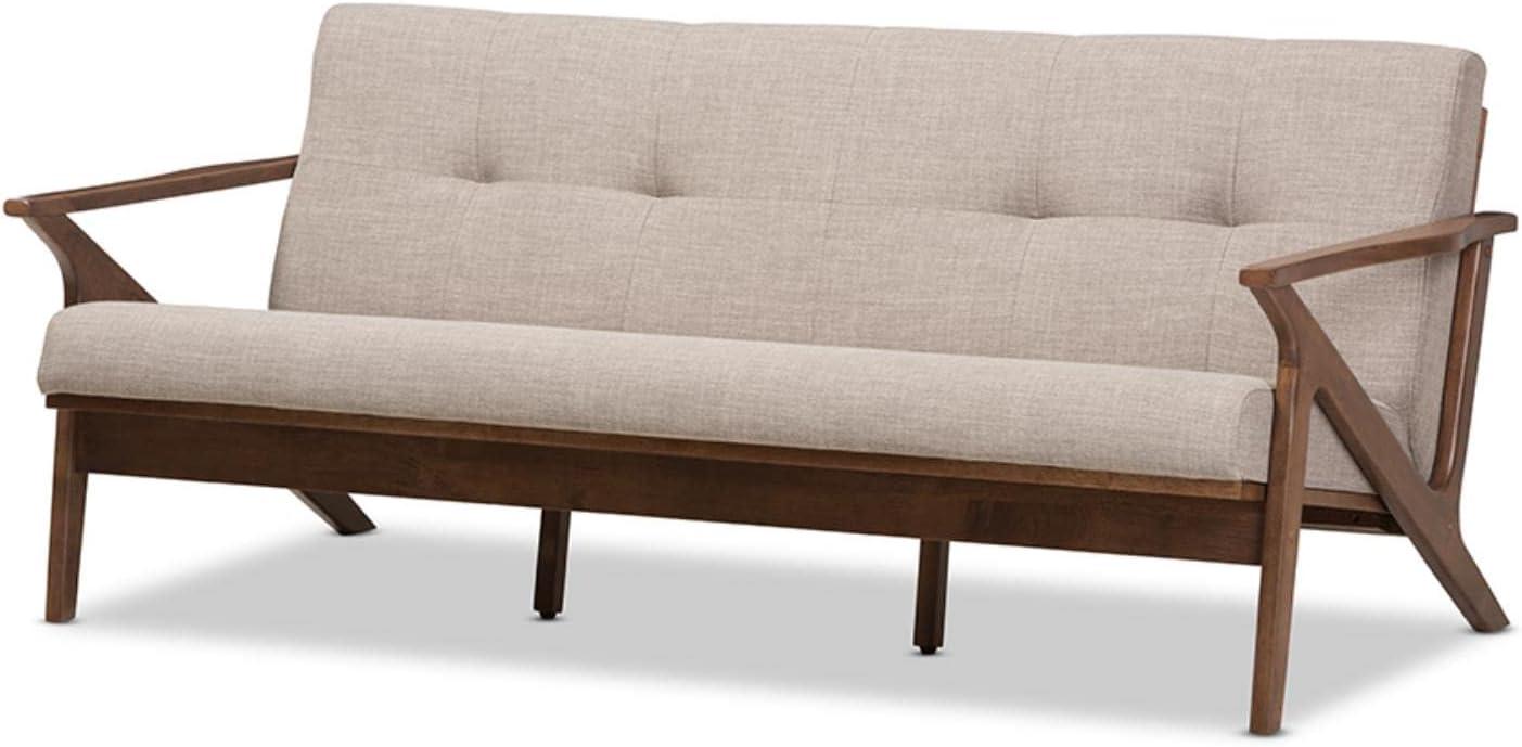 Bianca Mid-Modern Walnut Wood Fabric Tufted 3 Seater Sofa Light Gray - Baxton Studio: Durable Rubberwood Frame, Vintage Style