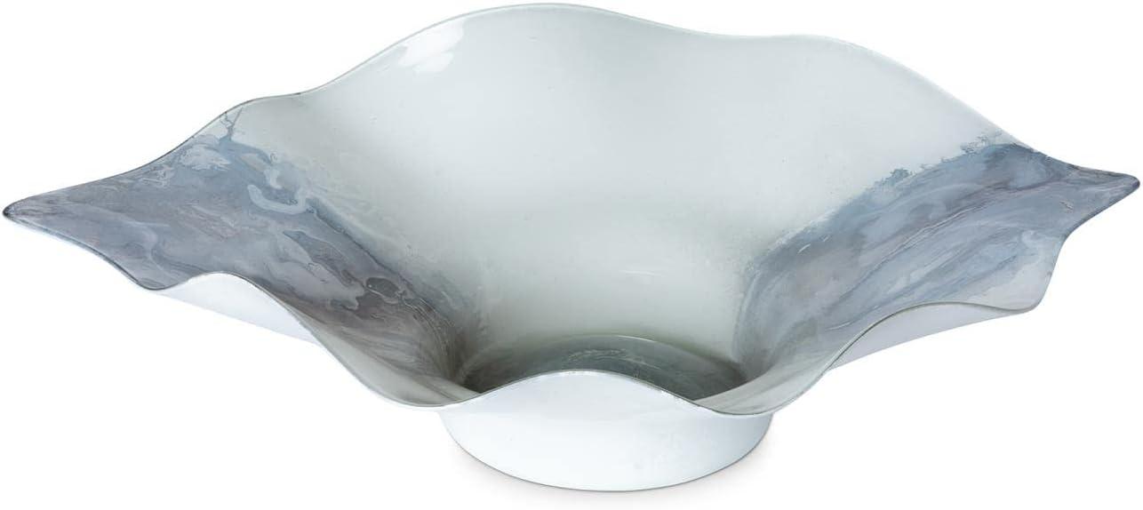 Tempest Handcrafted White and Gray Glass Decorative Bowl