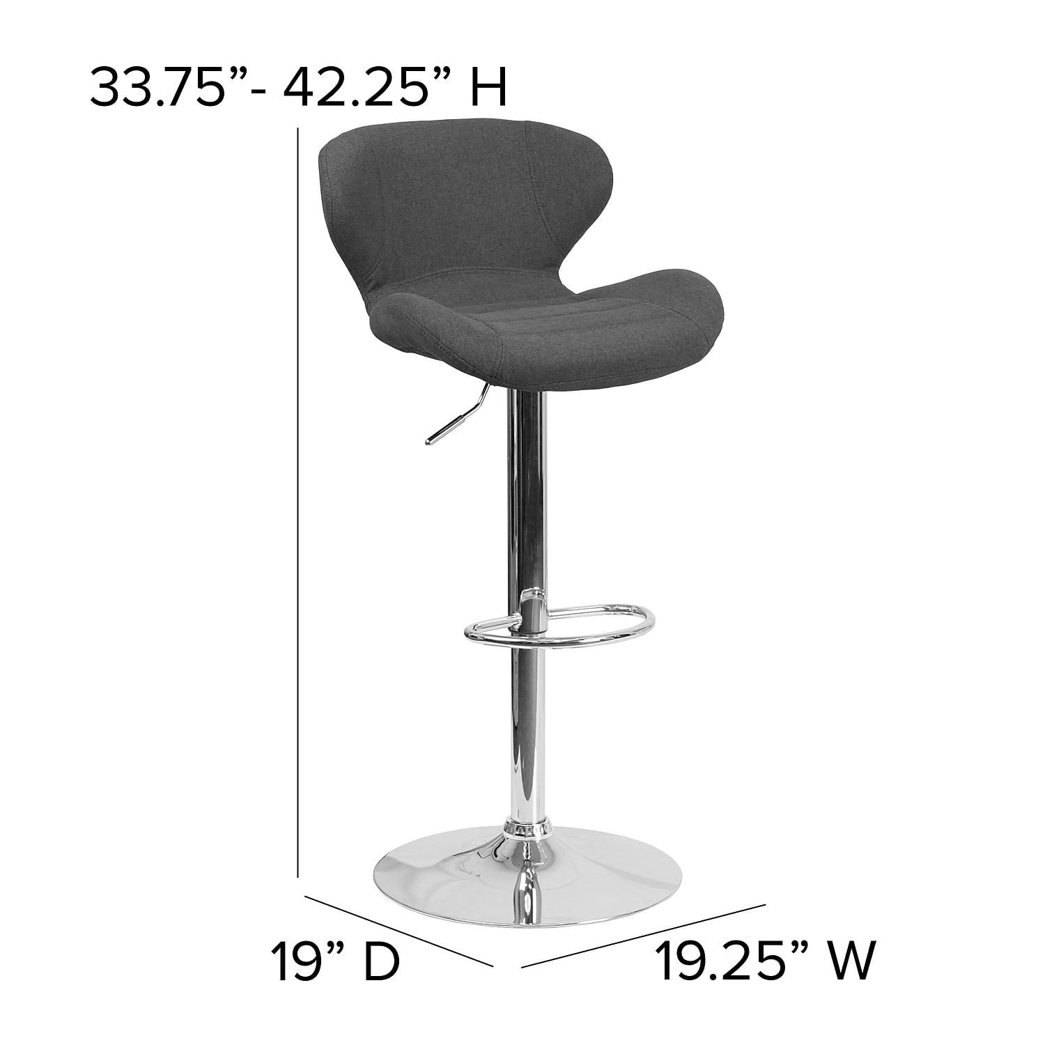 Flash Furniture Francis Contemporary Blue Fabric Adjustable Height Barstool with Curved Back and Chrome Base