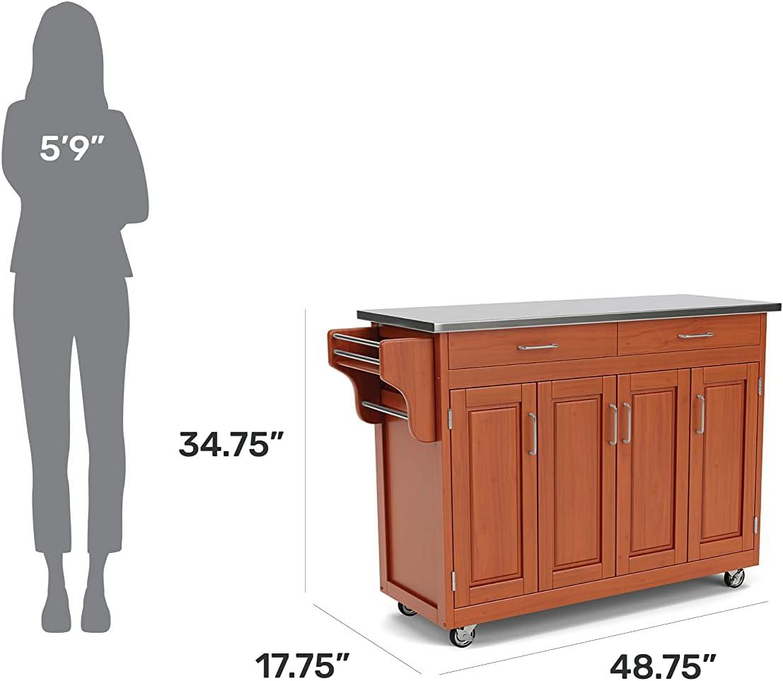 Stainless Steel Top Oak Kitchen Cart with Spice Rack