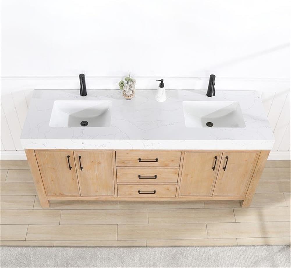 Leon 72" Double Vanity in Fir Wood Brown with Composite top in Lightning White