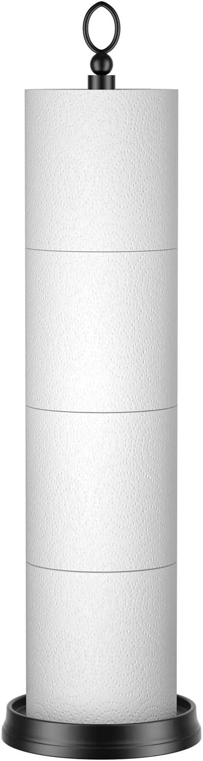 Heavy Weighted Toilet Paper Holder (with Reserve Function) Free Standing, Spare Toilet Paper Roll Storage Stand for Bathroom Total Height 22.5" ，Matte Black