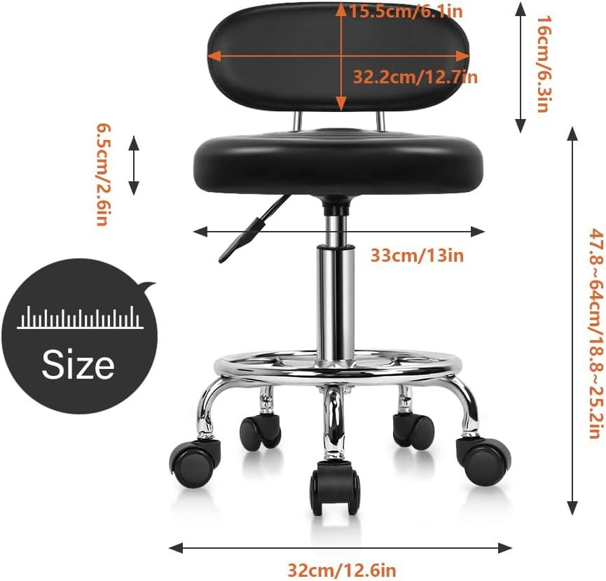 Youngshion PU Leather Modern Rolling Stool with Low Back Height Adjustable Work Salon Drafting Swivel Task Chair with Footrest Black