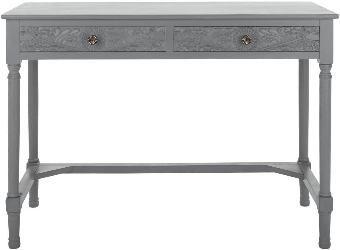 SAFAVIEH Ryleigh Solid Retro 2 Drawer Writing Desk, Distressed Grey