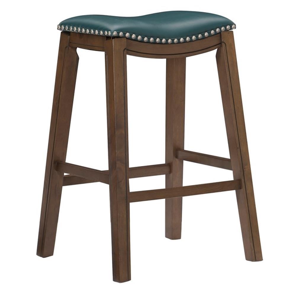 Homelegance 29" Pub Height Wooden Bar Stool Saddle Seat Barstool, Green Brown