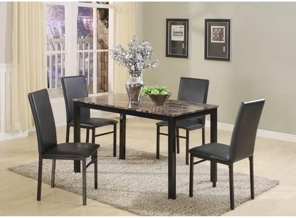 Citico 5-Piece Black Metal Dining Set with Faux Marble Top