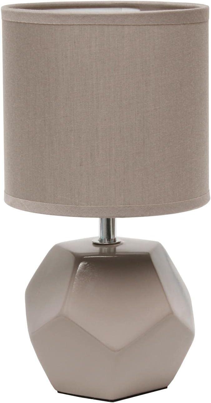 Simple Designs Round Prism Mini Table Lamp with Matching Fabric Shade Gray