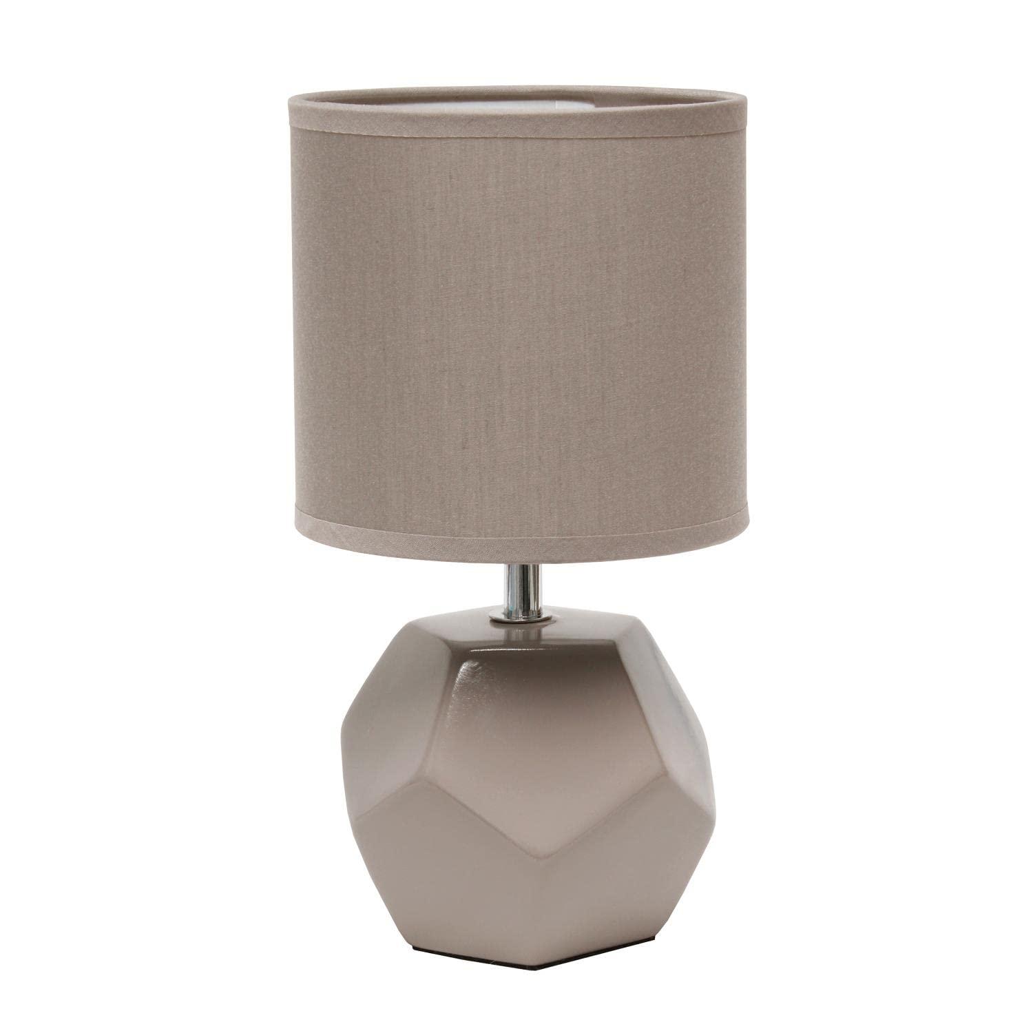 Simple Designs Round Prism Mini Table Lamp with Matching Fabric Shade Gray