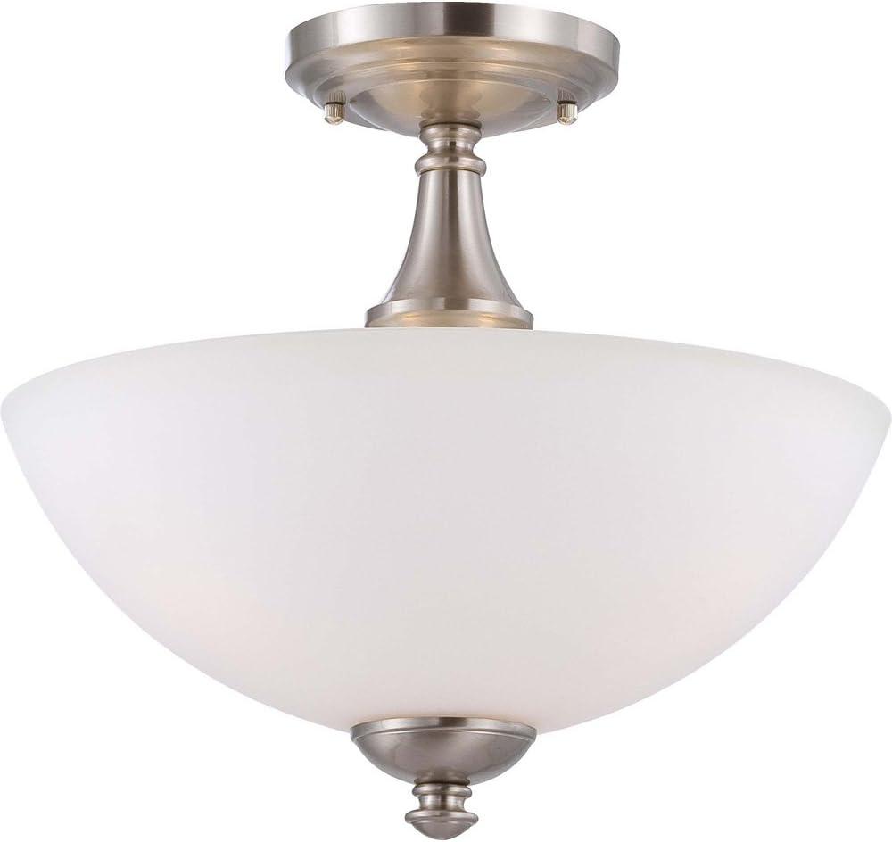 Brushed Nickel 3-Light Semi Flush Ceiling Fixture with Frosted Glass