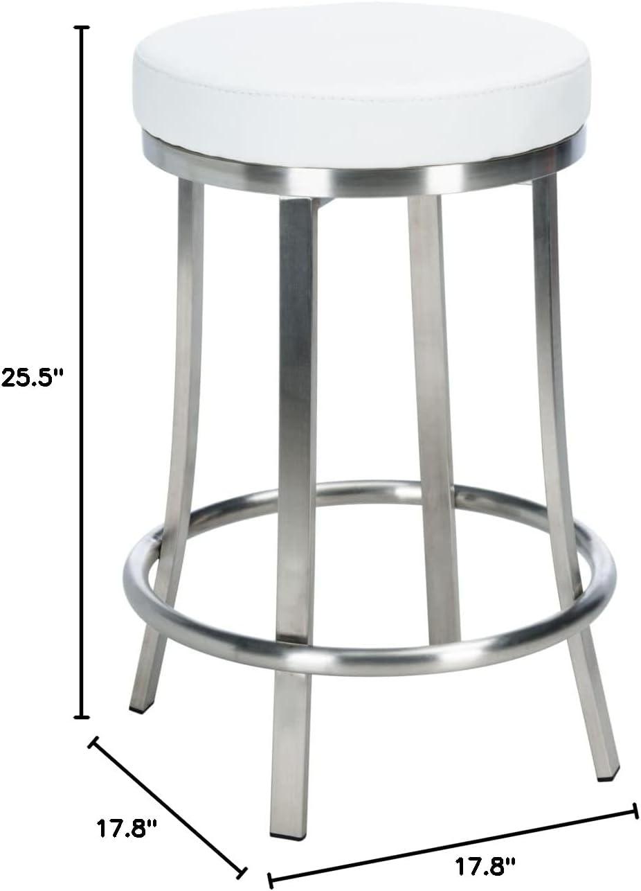 White Faux Leather and Metal Swivel Counter Stool