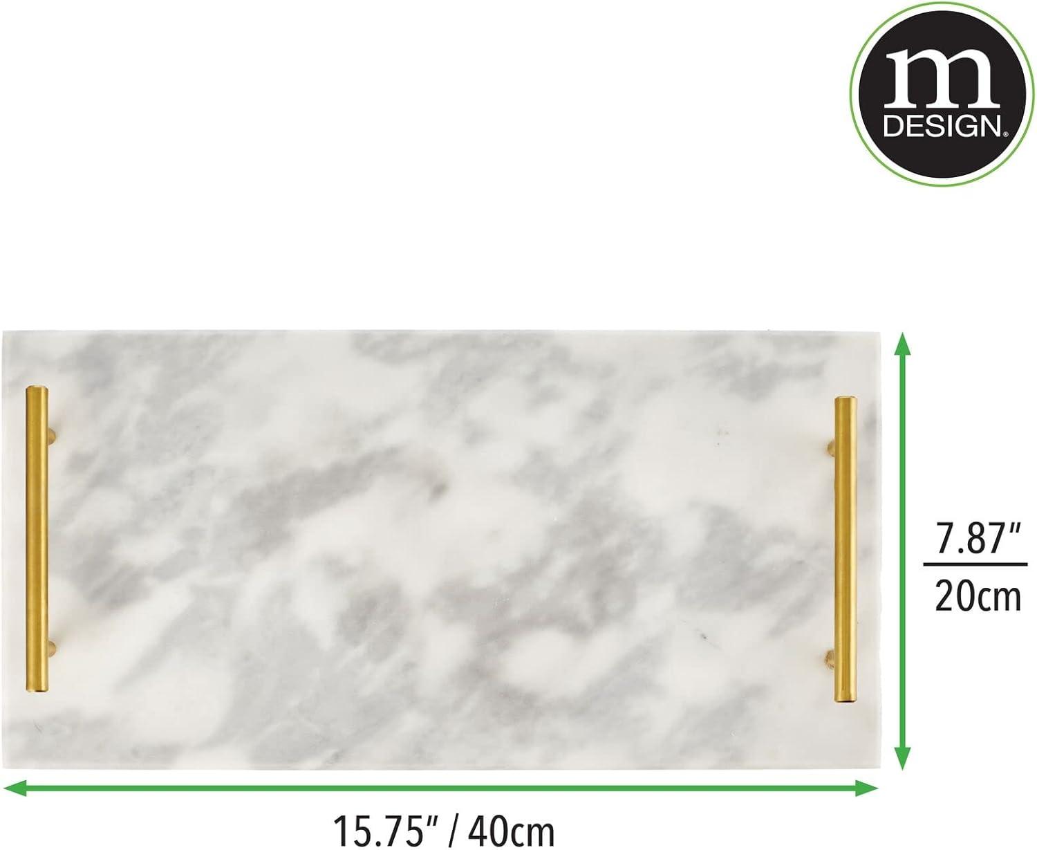 mDesign Marble Serving Tray Board with Handles for Entertaining