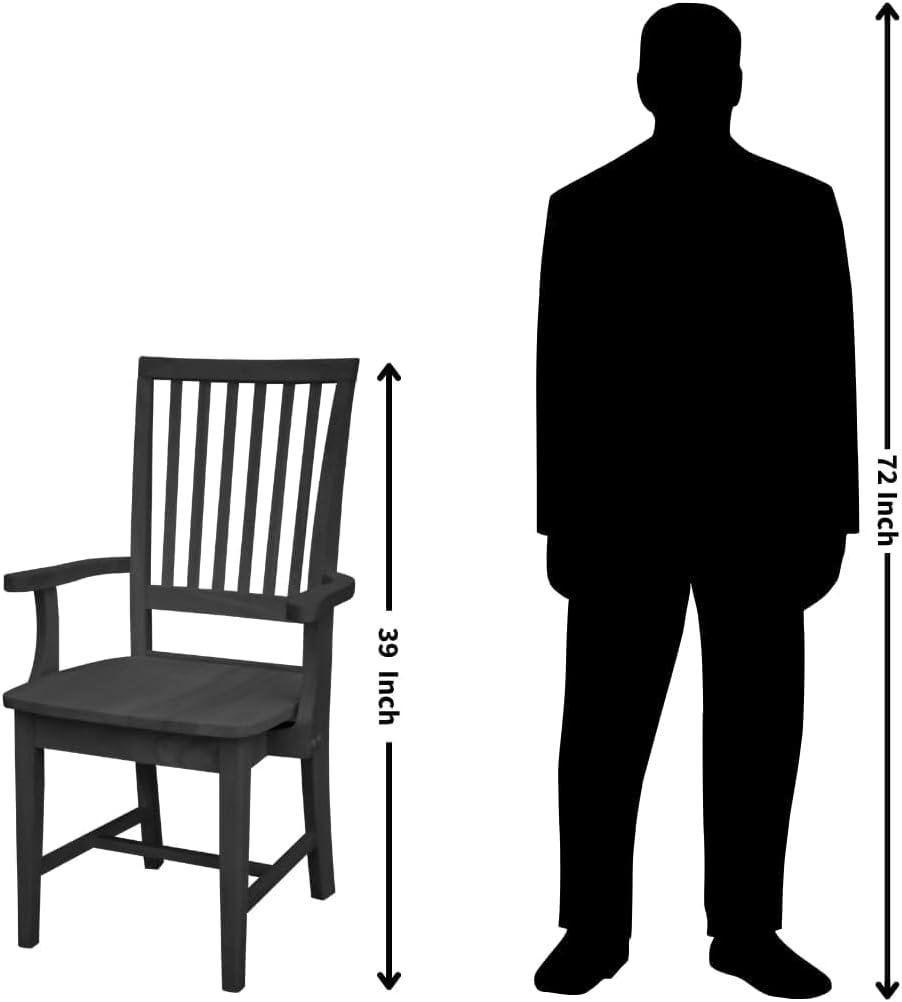 Mission Side Chair with Arms Unfinished - International Concepts: Solid Wood, Slat Back, Kitchen Furniture