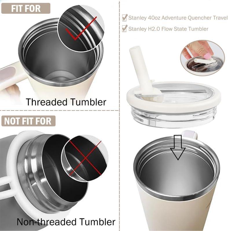 ANTAND 2 Pack 40 Oz Tumbler Flip Straw Lid Replacement Fit For Stanley Quencher, Leak Proof For Stanley Lid Replacement Spill Proof Reusable Tumbler Cover Compatible With 40oz Stanley Cup (Set of 2)