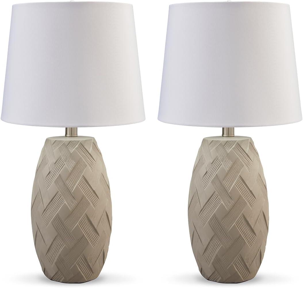 Tamner 21.88" Beige and White Polyresin Table Lamp Set