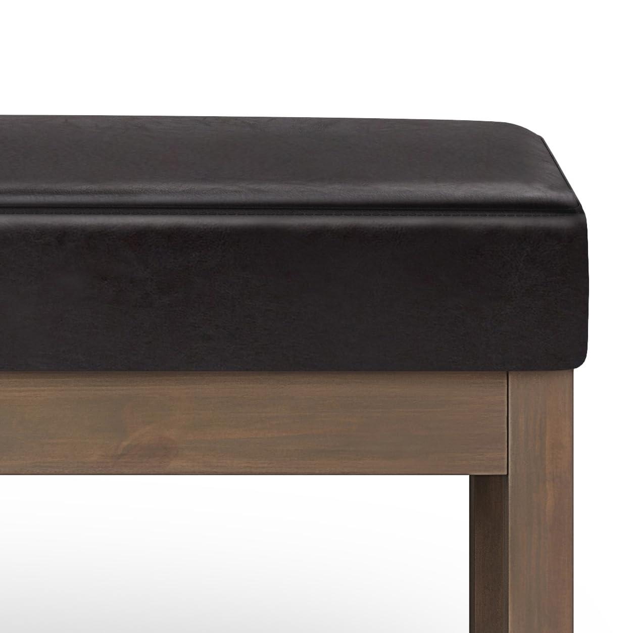 Simpli Home Milltown Ottoman Bench with Upholstered Seat and Solid Wood Frame