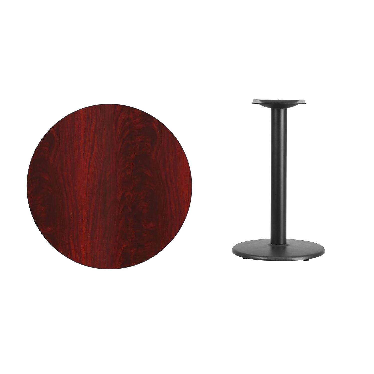 30" Round Mahogany Laminate Table Top With Table Height Round Base - Table Height Restaurant Table
