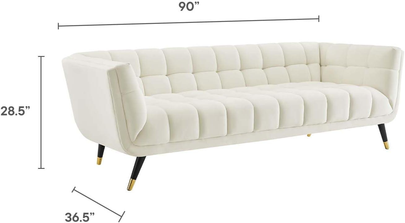 Modway Adept Performance Velvet Tufted Sofa in Ivory and Black