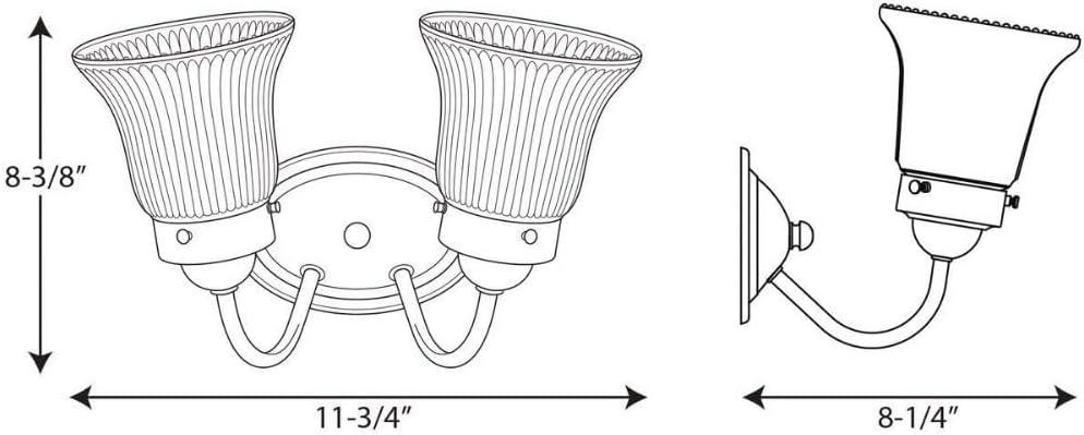 Progress Lighting, Bratenahl, 2-Light, Bath & Vanity, Polished Chrome, Fluted Glass