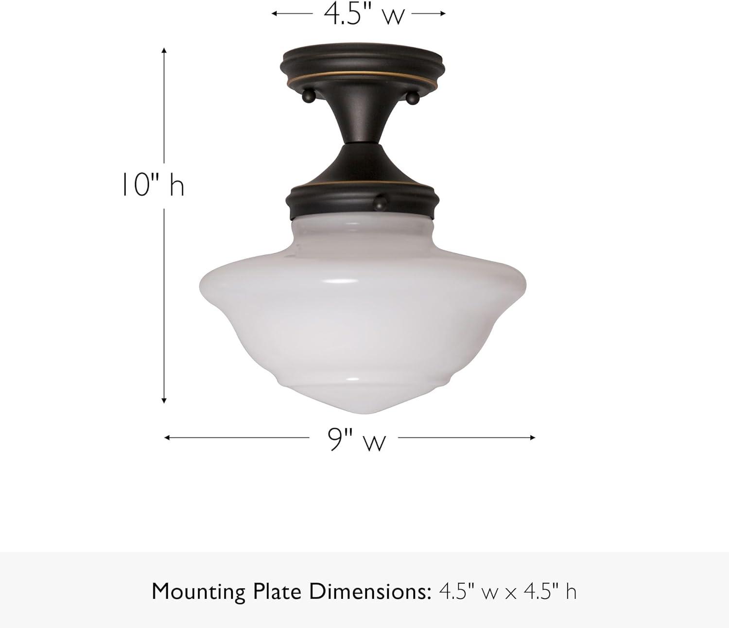 Vintage Globe Schoolhouse Ceiling Light in Oil Rubbed Bronze with White Glass Shade