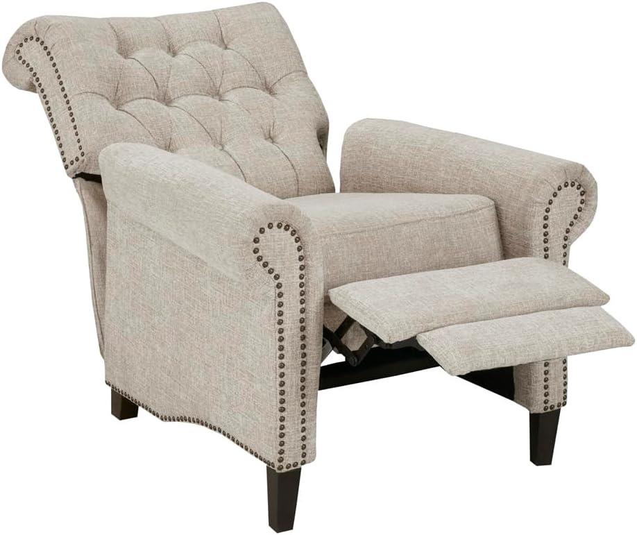 Elegant Cream Transitional Push Back Recliner with Tufted Back