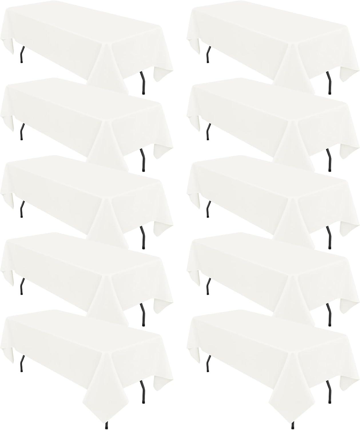 10 Pack Beige Tablecloth 60x102 inch Polyester Fabric Tablecloths for 6 Foot Rectangle Tables Wrinkle Resistant Linen Tablecloth Washable Table Covers for Party Wedding Events and Camping