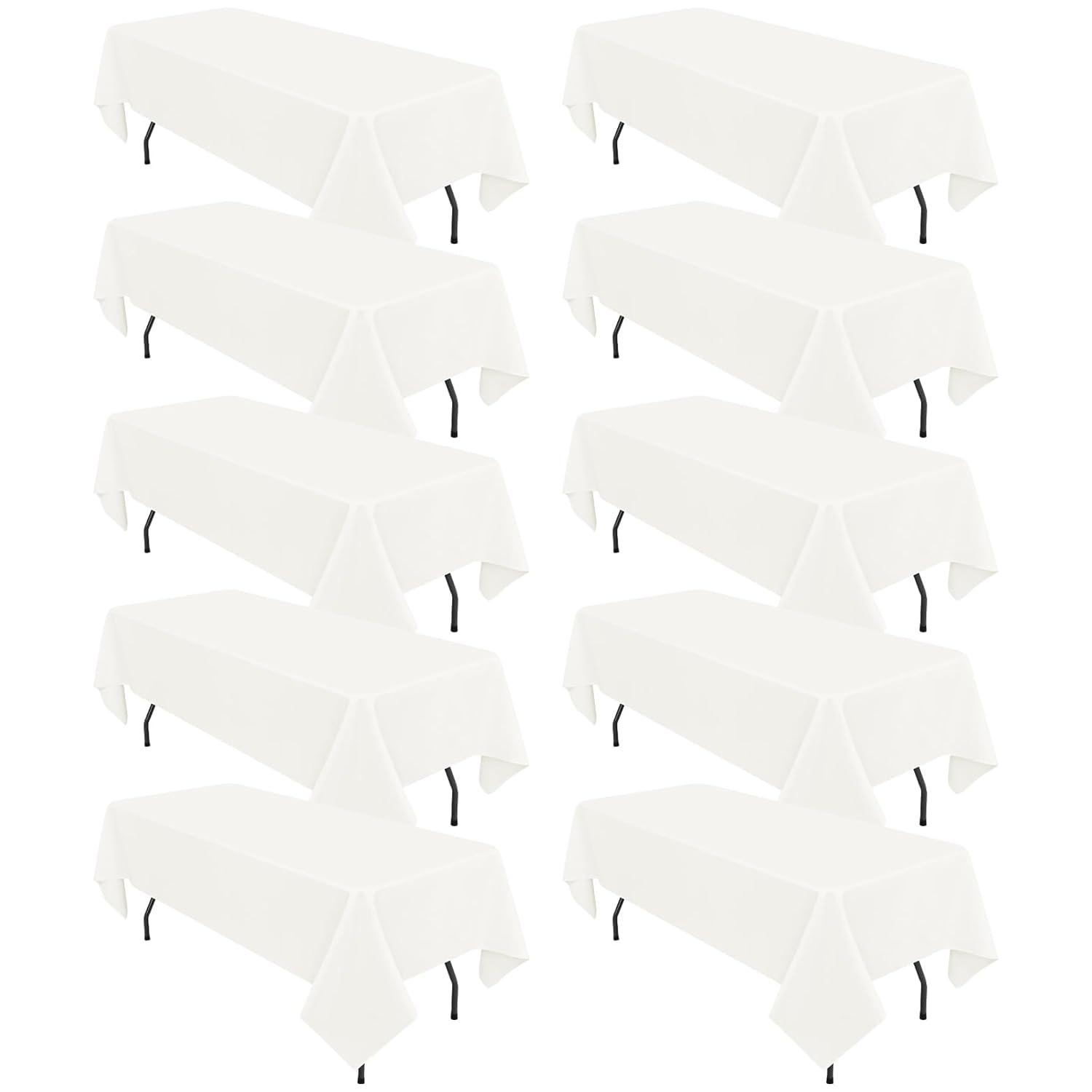 10 Pack Beige Tablecloth 60x102 inch Polyester Fabric Tablecloths for 6 Foot Rectangle Tables Wrinkle Resistant Linen Tablecloth Washable Table Covers for Party Wedding Events and Camping