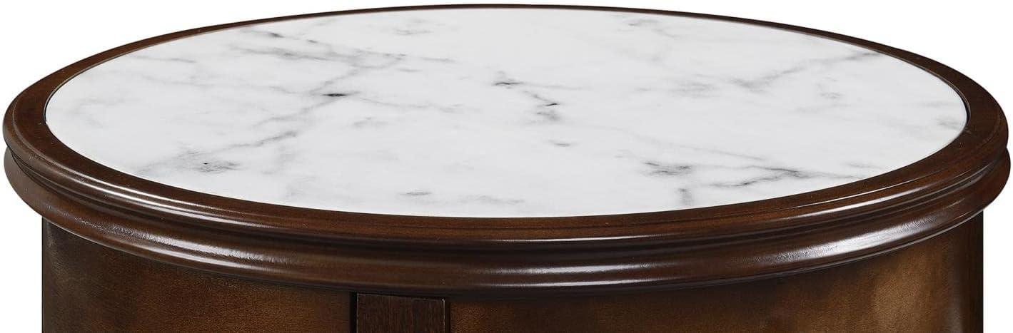 Convenience Concepts American Heritage Baldwin 1 Drawer End Table with Shelf, White Faux Marble Top, Espresso Frame