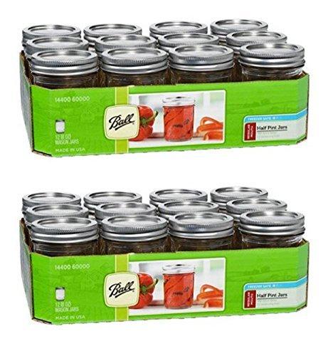 Ball Mason Glass Regular Mouth Half Pint 8 oz Jars with Lids and Bands, 12 Jars
