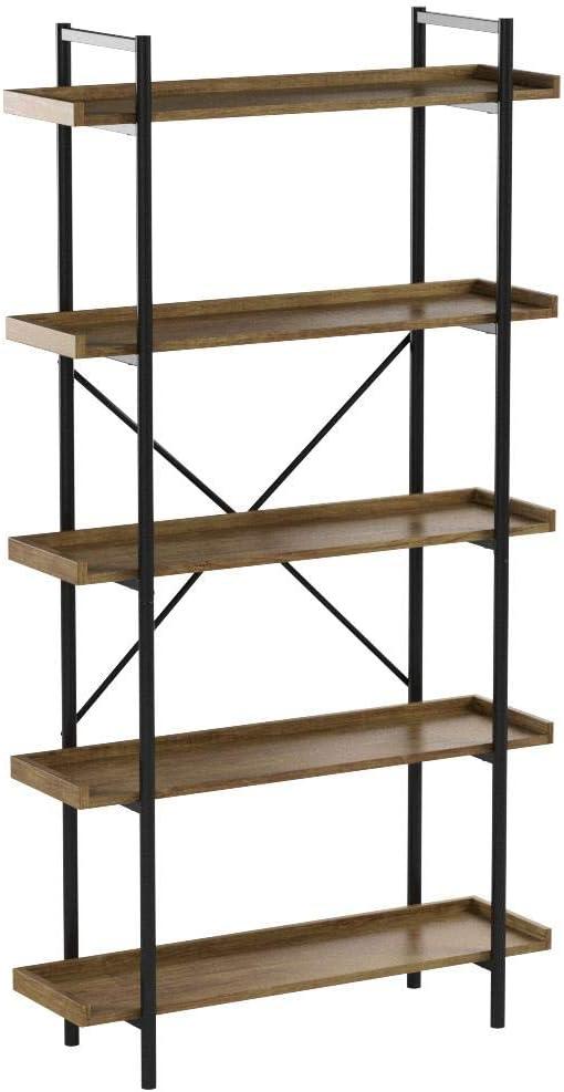 Walker Edison 5 Shelf Industrial Wood Metal Bookcase Tall Bookshelf Storage Home Office, 68 Inch, Driftwood