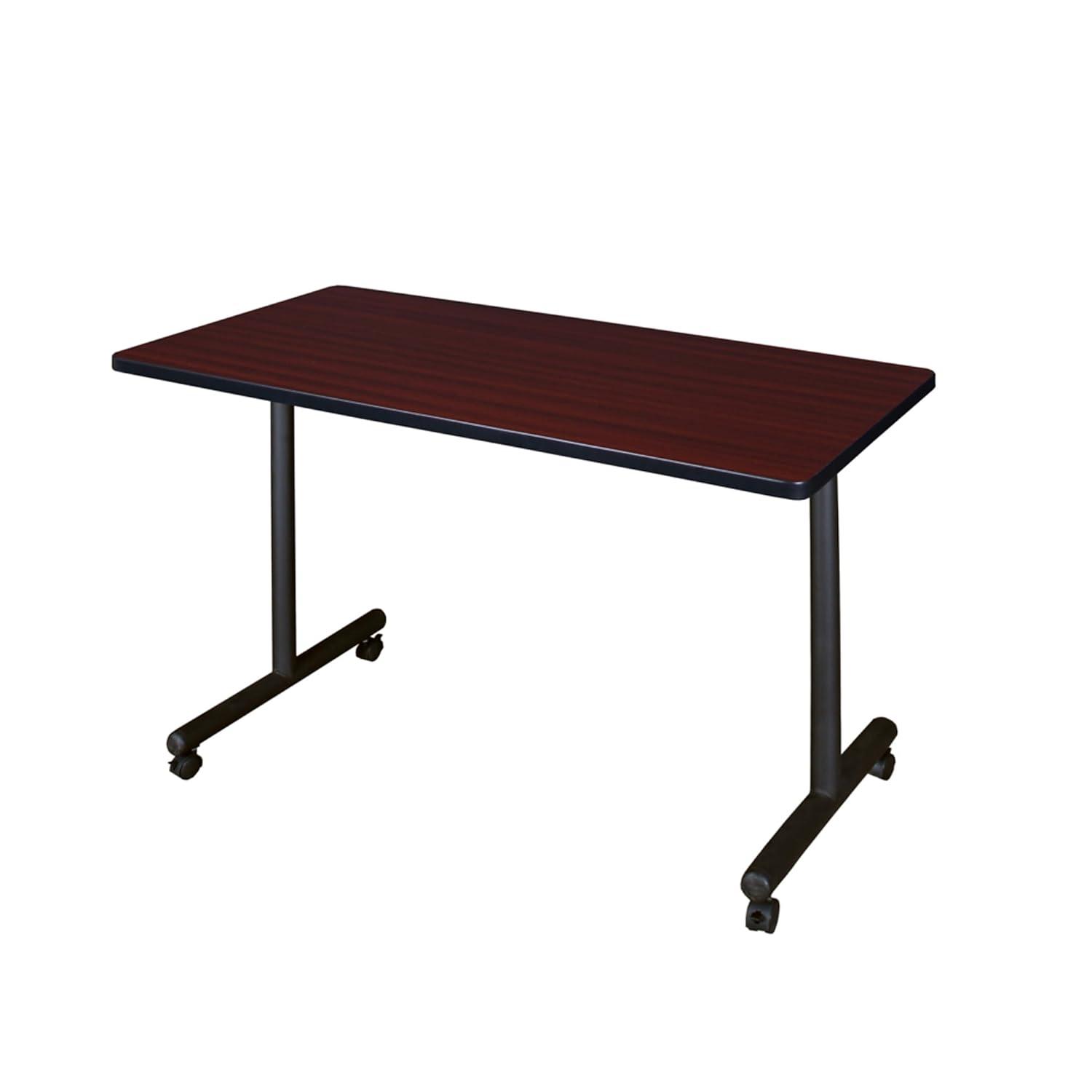 HomeStock Timeless Trends 42" x 24"Training Table- Mahogany, Adjustable and Foldable Office Table with Wheels for Meeting Rooms and Classrooms