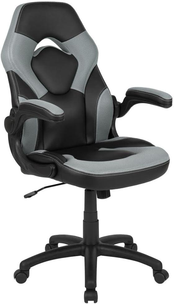 Gray and Black Ergonomic High-Back Gaming Chair with Flip-Up Arms