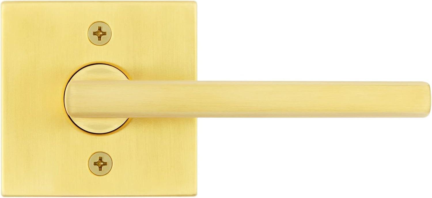 Kwikset Halifax Interior Passage Door Handle, Lever For Closet and Hallway Doors, Reversible Non-Locking Handle Lever, Satin Brass, with Microban Protection